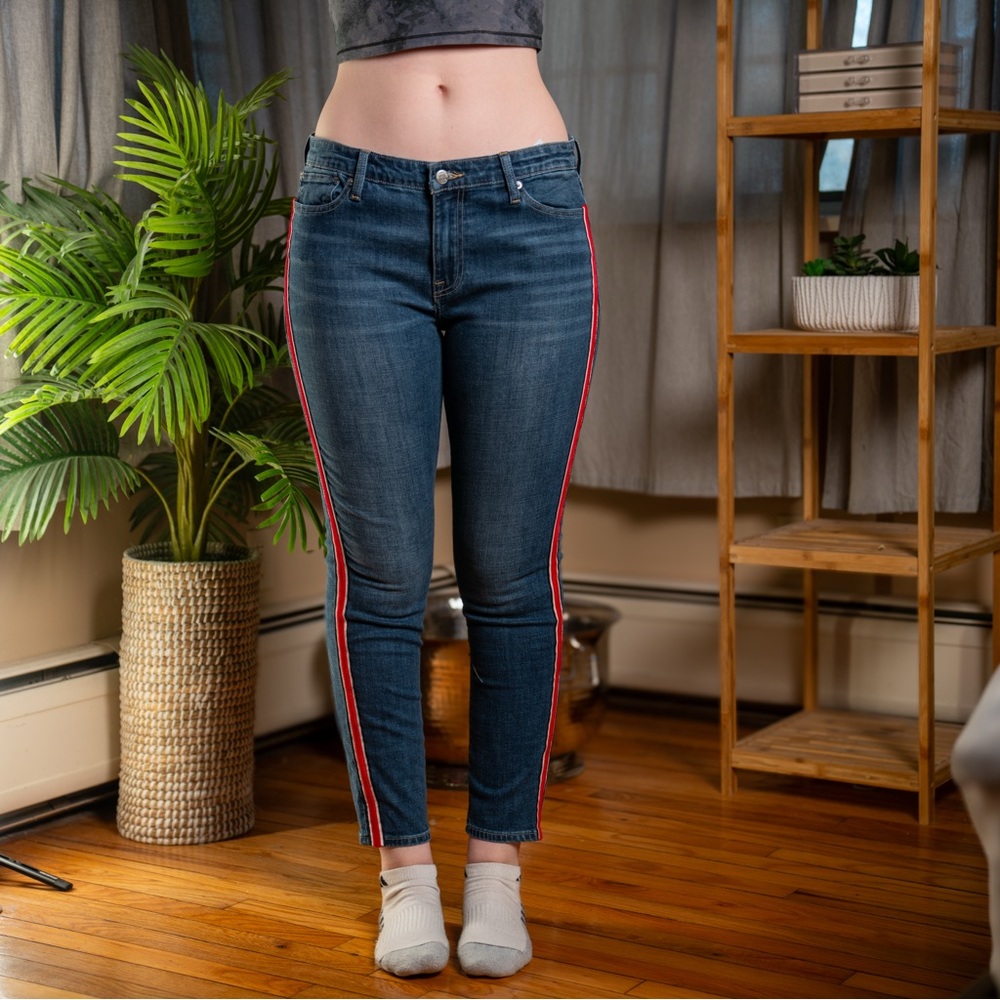 Lucky Brand Blue Skinny Jeans with Red Accents